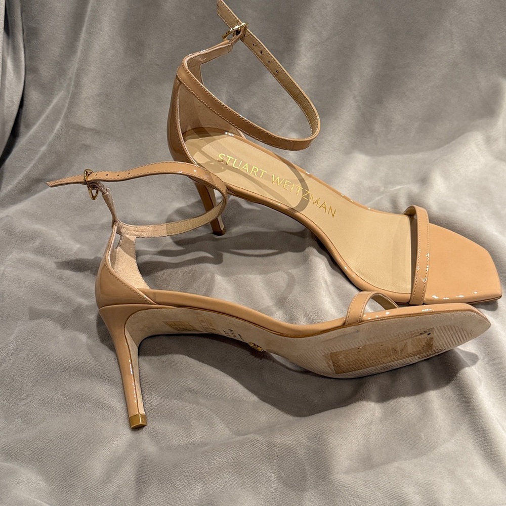 Stuart Weitzman Nudistcurve 75 Sandal 7.5 B US  In Patent Leather Adobe - Picture 3 of 5